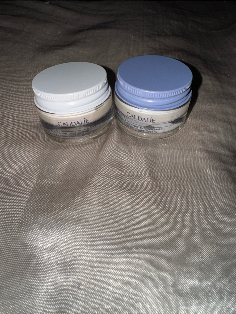 Caudalie Cream Jars with White and Light Purple Lids